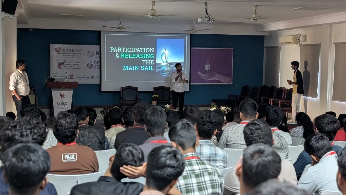 Siram speaking to an audience at Sahyog 3.0
