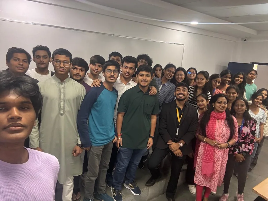 Siram with a group of students after a session